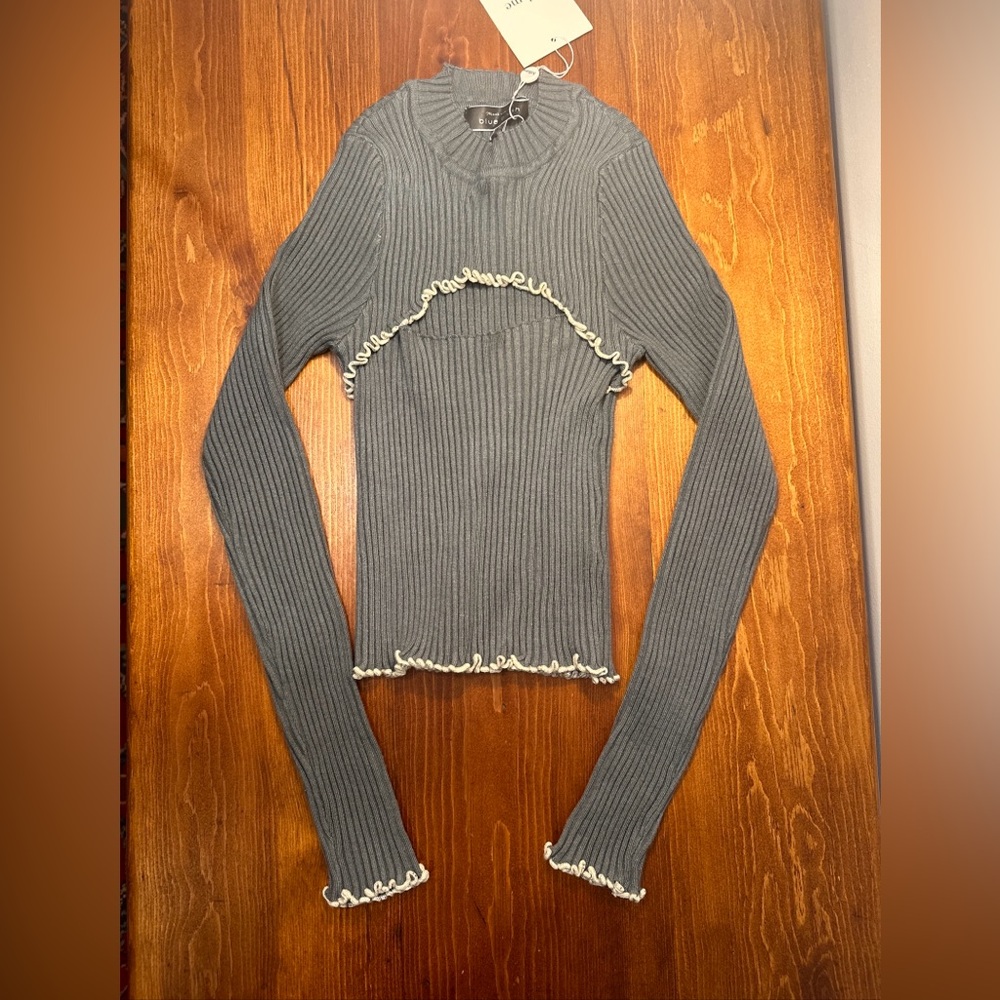 NWT Blue Blush Open Bodice Pullover Viscose Sweater Bohme Blue Gray Sz S Bolero - Picture 3 of 14